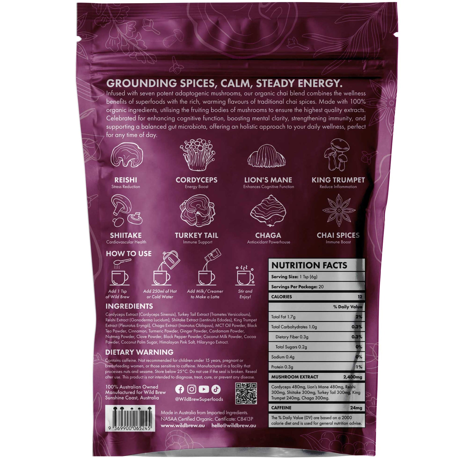 Calm Organic Mushroom Chai - Wild Brew