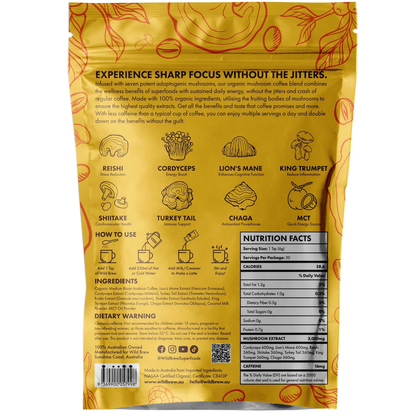 Focus Organic Mushroom Coffee - Wild Brew