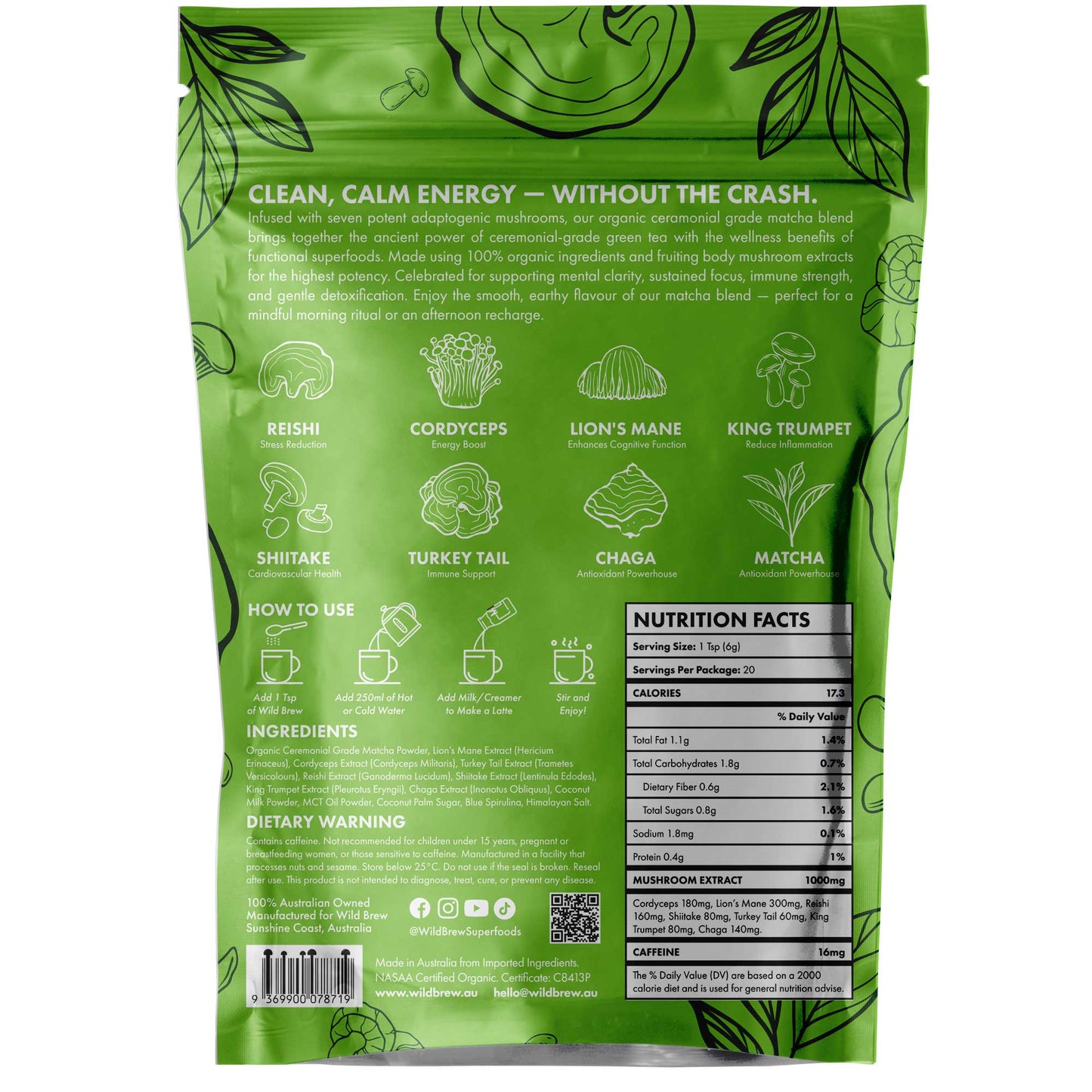 Wild Brew Protect Organic Mushroom Matcha Latte